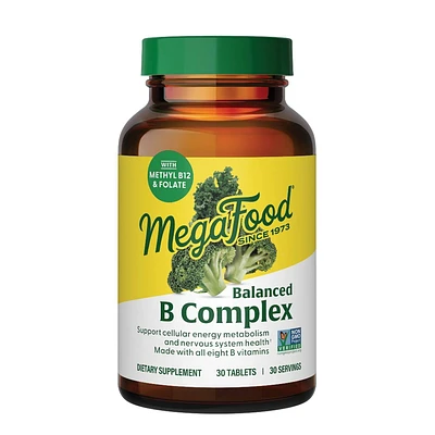 MegaFood Balanced Vitamin B Complex with Vitamin B12, Vitamin B6 and Folate Vegan Tablets