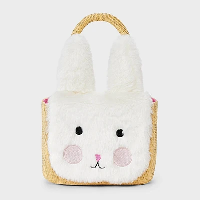Toddler Bunny Paper Straw Tote Handbag - Cat & Jack Off-White: Woven Animal Pattern, Single Handle
