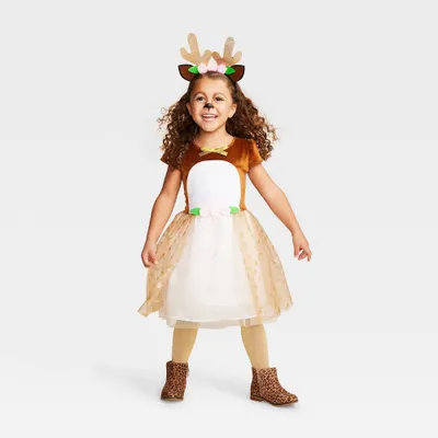 Toddler Fawn Halloween Costume Dress with Headpiece 4-5T - Hyde & EEK! Boutique: Lightweight, Comfy, Floral Detail