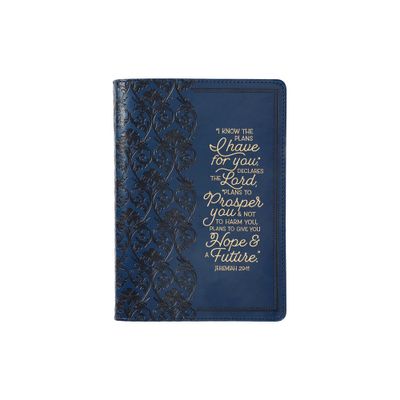 Christian Art Gifts Classic Journal I Know the Plans Jer. 29:11 Inspirational Scripture Notebook, Ribbon Marker, Blue Faux Leather Flexcover, 336