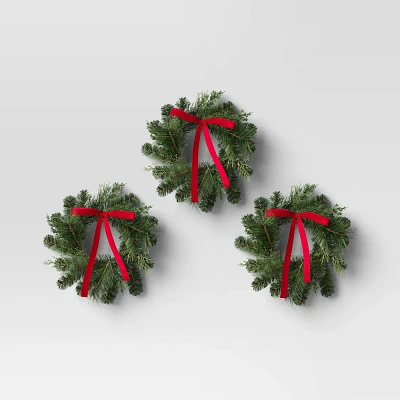 3pk 16 Cedar Artificial Christmas Window Wreath with Red Velvet Bow - Wondershop