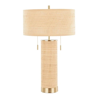 LumiSource Cylinder Rattan 29 Contemporary Rattan Table Lamp Royal Gold and Natural Rattan