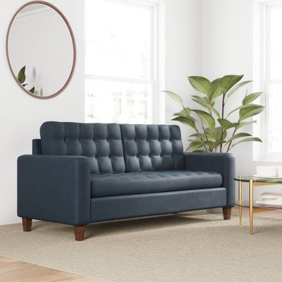 76 Brynn Upholstered Square Arm Sofa with Buttonless Tufting Navy - Brookside Home