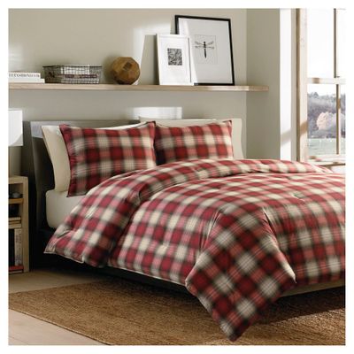 Navigation Plaid Reversible Comforter Mini Set Red - Eddie Bauer: Cotton Material