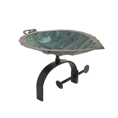 17 Aspen Leaf Birdbath with Over Rail Bracket Antique Brass Plated - ACHLA Designs