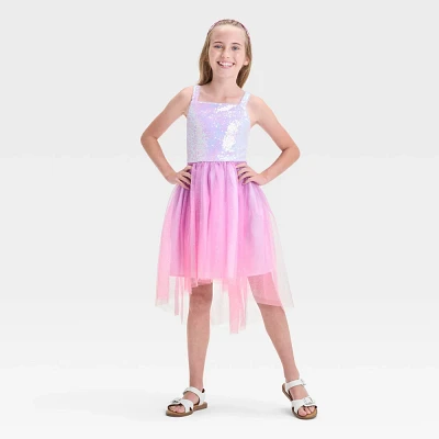Girl Sleevele Ombre Sequin High Low Skirt - & XS