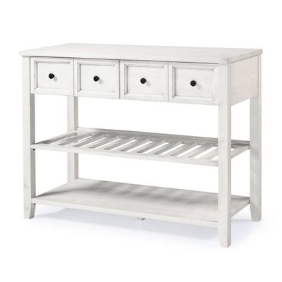 48 Farmhouse Solid Wood 2 Drawer Buffet White - Saracina Home: Pine Sideboard, Kitchen Storage Cabinet