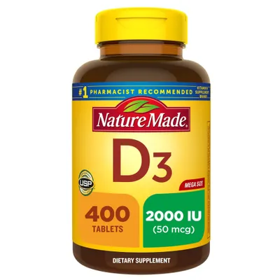 Nature Made Vitamin D3 2000 IU (50 mcg) Tablets for Muscle, Teeth, Bone & Immune Support Supplement - ct