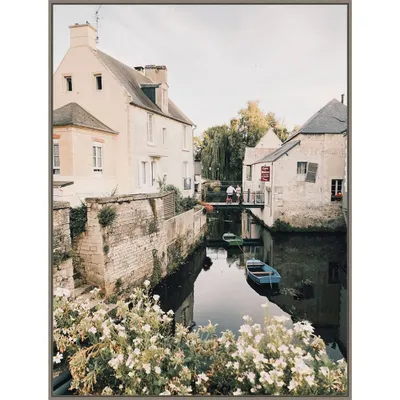 32 x 42 Bayeux by Krista Broadway Framed Canvas Wall Art Print - Amanti Art: European Canal Scene