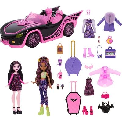 Monster High Eeekend Getaway Playset 27pc with Draculaura & Clawdeen Wolf Doll and Vehicle