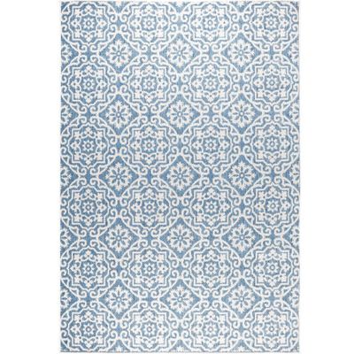 66 x 92 Danica Outdoor Patio Country Rug Blue/Gray - Nicole Miller: Weather Resistant, UV Protected