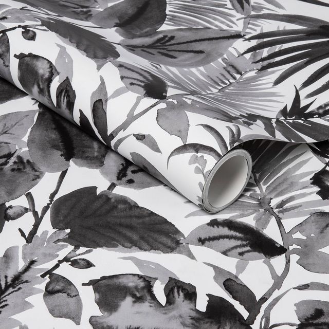 Tropical Leaves Peel & Stick Wallpaper Black/White - Opalhouse: Removable Vinyl, Botanical Leaf Pattern, 27.5 Sq Ft Coverage