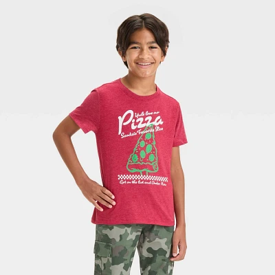 Boy Short Sleeve Chritma Pizza Tree Graphic T-Shirt