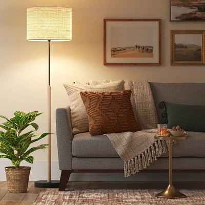 Stick Floor Lamp with Woven Paper Shade & Metal Accents - Threshold