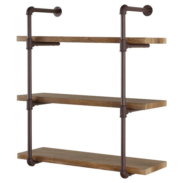 Danya B. 35 x 31.5 Three Tier Industrial Pipe Wall Shelf Natural: Laminated, Metal Frame, 90lb Capacity