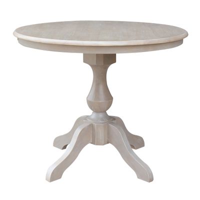 36x36 Solid Wood Round Pedestal Dining Table Washed Gray Taupe - International Concepts: For 4, Non-Extension