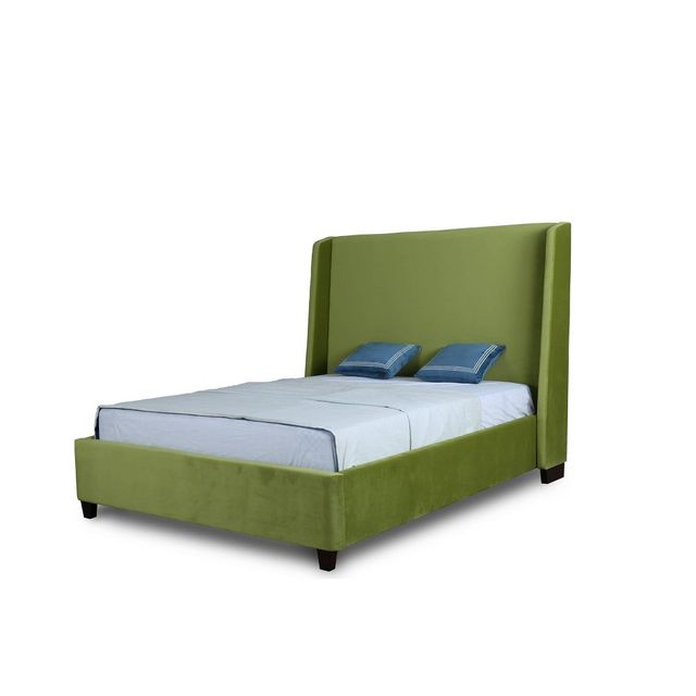 Full Parlay Upholstered Bed Pine Green - Manhattan Comfort: Velvet Wingback, Wood Frame, Foam Fill