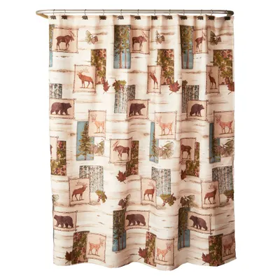 Timber Ridge Shower Curtain - SKL Home: Polyester Fabric, Forest Animal Design, Machine Washable