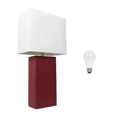 Elegant Designs 21 Modern Leather Wrapped Table Lamp with Feit LED (Includes LED Light Bulb) Red