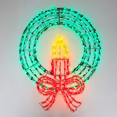 Aurio Amazing Seasons 28 Pre-lit Christmas Artificial Wreath with Candle and Bow Red/Yellow/Green LED Lights