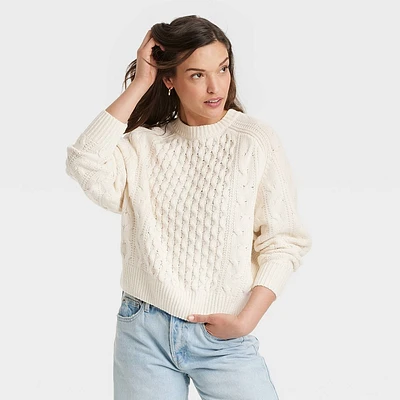 Women Crewneck Cable Knit Pullover Sweater