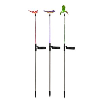 3pc Butterfly, Hummingbird, Dragonfly Solar Stakes: Alpine Corporation, Outdoor LED Decor