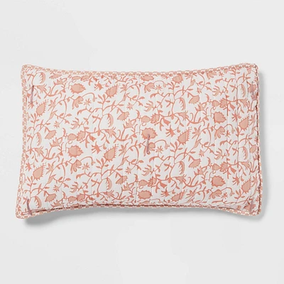 Standard Earthy Vines Quilt Sham Ivory/Melon Pink - Threshold: Cotton Voile, OEKO-TEX Certified, Botanical Design