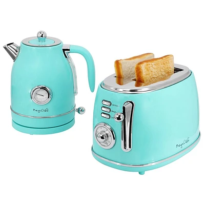 MegaChef 1.7 Liter Electric Tea Kettle & 2 Slice Toaster Combo in Turquoise: Small Water Boiler, Cordless, BPA-Free