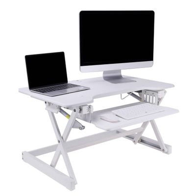 Ergonomic Height Adjustable Sit to Stand Desk Computer Riser, White: Rocelco Portable Laptop Stand with Keyboard Tray