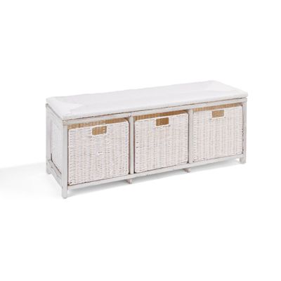 Badger Basket Kids Storage Bench with Woven Top and Baskets White