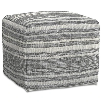 WyndenHall Eleanor Square Woven Pouf Black Melange/White: Handcrafted, No Assembly, Wool Upholstery, Contemporary Style