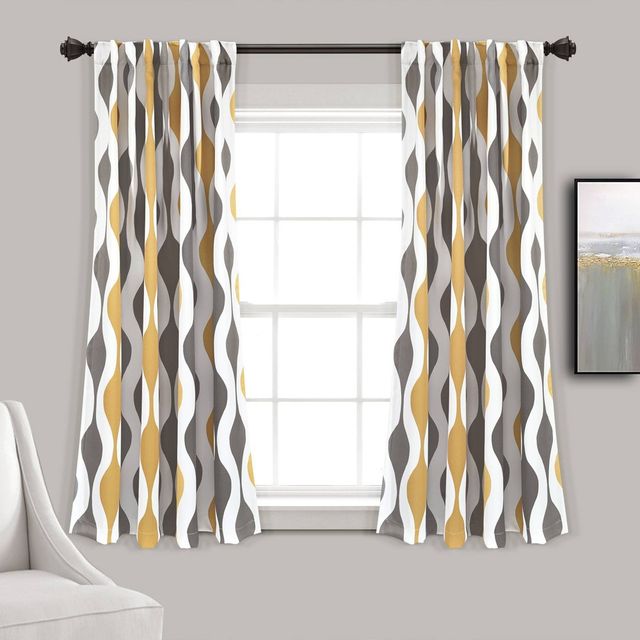 2pk 52x84 Light Filtering Mid-Century Geo Curtain Panels Gold/Gray - Lush Dcor