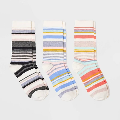 Womens 3pk Multi Striped Crew Socks - A New Day Assorted Color 4-10
