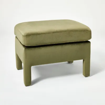 Bellfield Fully Upholstered Ottoman Olive Green Velvet - Threshold designed with Studio McGee