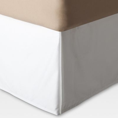 White Wrinkle-Resistant Cotton Bed Skirt (Queen) - Threshold: Pleated Sateen, 215 Thread Count, Machine Washable