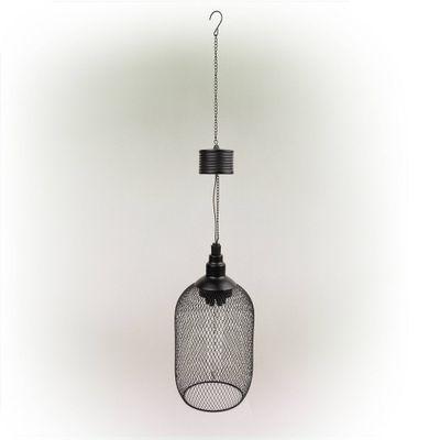 12 Solar Hanging Mesh Glass Lantern Black - Alpine Corporation