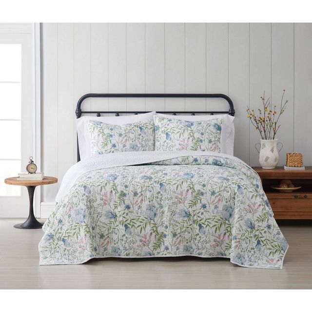 3pc Field Floral Quilt Set Blue/Green/White