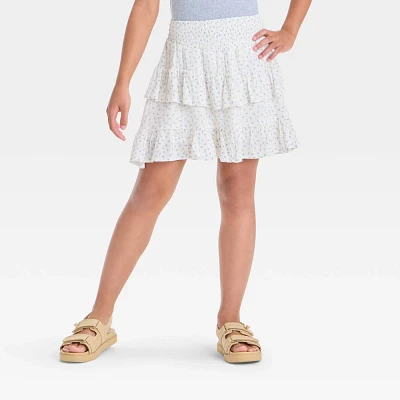 Girls Smocked Drop Waist Tiered Floral Skirt - art class XS: High Rise, Pull-On