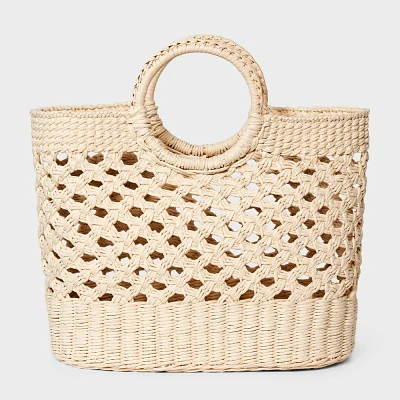 Straw Circle Handle Tote Handbag - A New Day Ivory