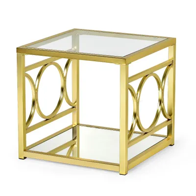 Steve Silver Olympia End Table Glass Iron and Chrome: Square Accent Table, Metal Frame, Clear Top