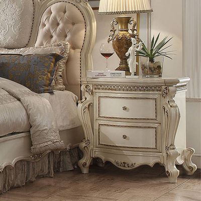 31 Picardy Nightstand Antique Pearl - Acme Furniture: French Provincial Style, 5 Drawers & 2 Doors