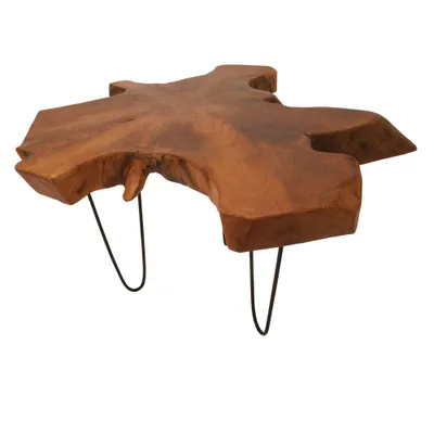 Contemporary Wood Coffee Table Brown - Olivia & May: Teak, Live Edge, Indoor Use, Unique Design