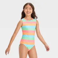 Girls Sweet Summer Striped One Piece Swimsuit