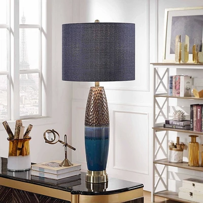 Bedford Table Lamp Blue/Copper Body - StyleCraft: Steel Base, Polystyrene Shade, No Assembly Required