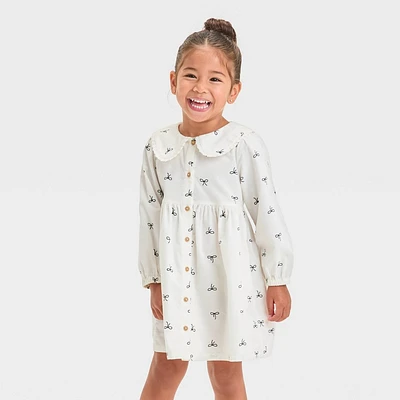 Toddler Girls Long Sleeve Bow Printed Dress