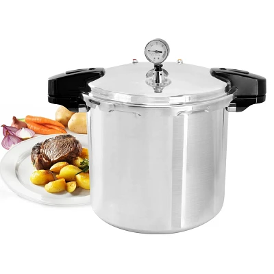 MegaChef 24qt Large Aluminum Stovetop Pressure Cooker/Canner for Induction and Gas Stove-Tops Silver