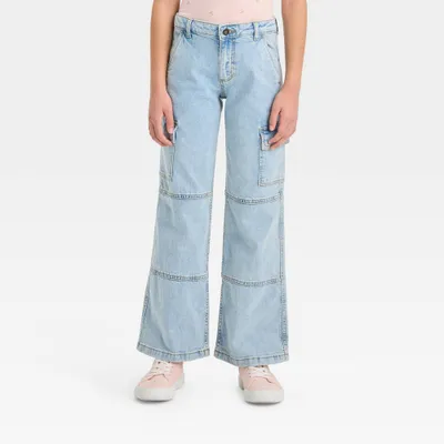 Girls Cargo Mid-Rise Wide Leg Jeans