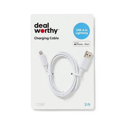 3 Lightning to USB-A Charging Cable - dealworthy White