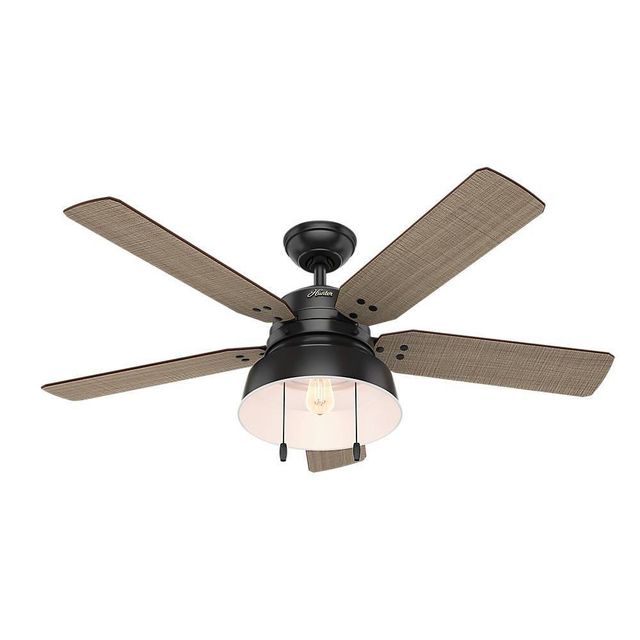 52 LED Mill Valley Damp Rated Ceiling Fan Black - Hunter: Rustic Farmhouse Style, 5 Blades, Remote Controlled