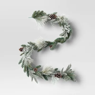 6 Flocked Mixed Greenery with Pinecones Artificial Christmas Garland Green - Wondershop: Unlit, Indoor/Outdoor Use